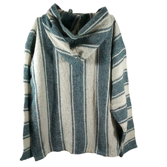 NWOT Varina Handmade Baja Hoodie (from Ecuador) in Teal & Ivory Vertical Stripe - Picture 3 of 7